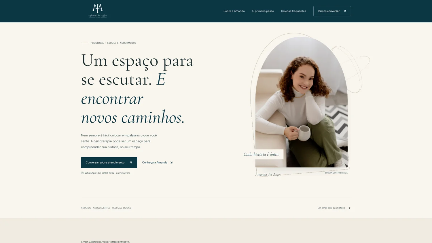 Página principal real do site Amanda dos Anjos