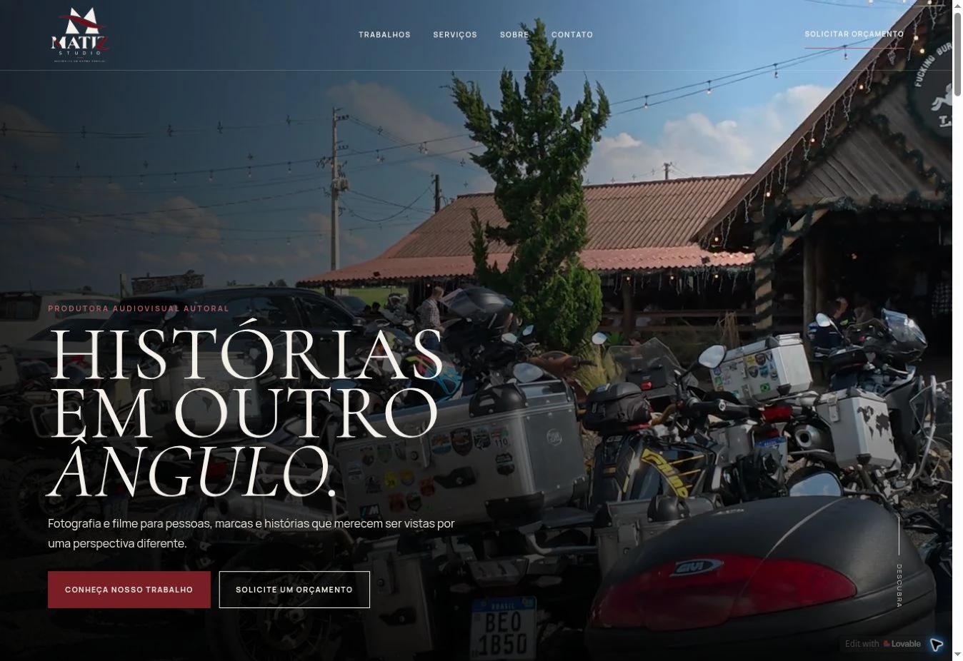 Página principal real do site Matiz Studio